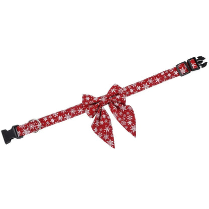 red white snowflake snowflake dog collar bow tie