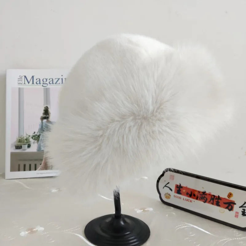 white faux fur womens winter hat